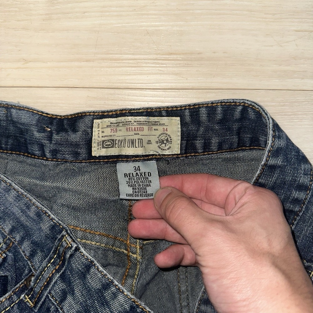 Vintage Y2K Ecko Unltd Embroidered Jeans Size 34x31 Baggy Relaxed Blue Denim - Picture 7 of 11